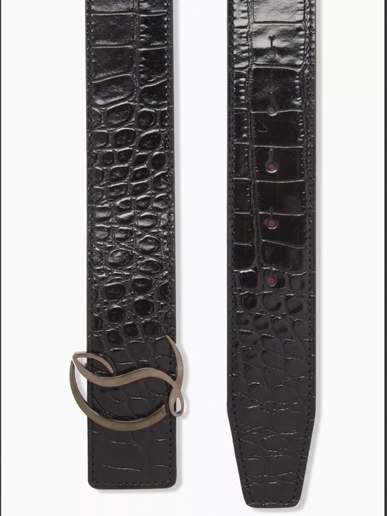 Christian Louboutin Black Croc-Embossed Leather Belt with Red Interior main image 10